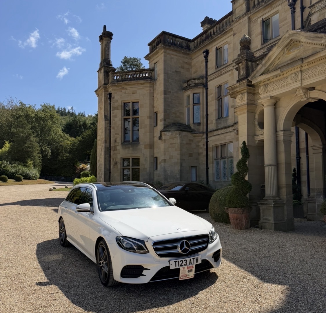 Two of our Mercedes, valeted and ribboned for a wedding morning
